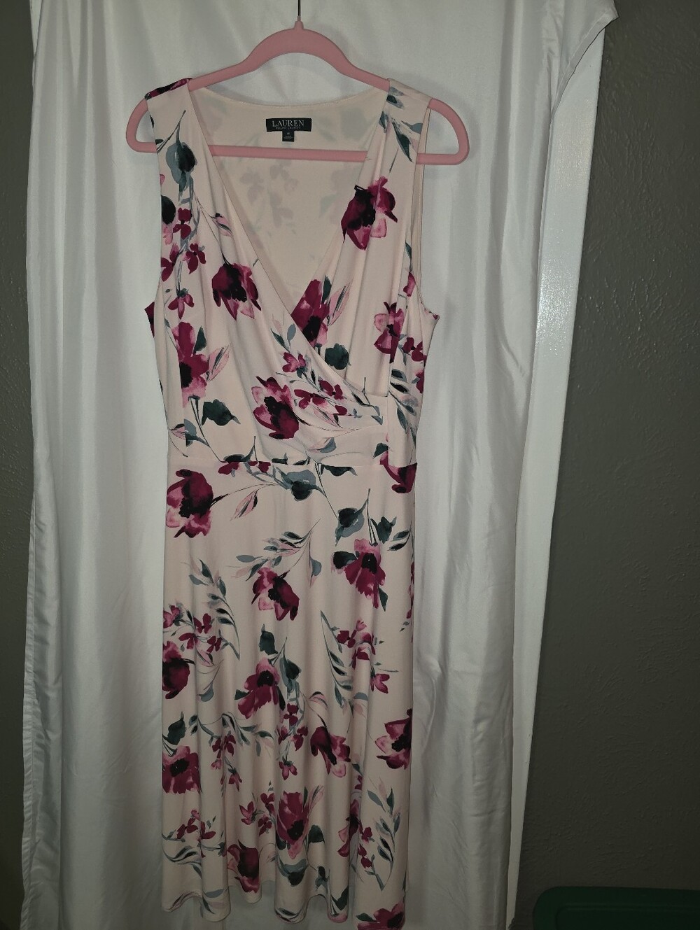 Lauren Ralph Lauren Pink Carana Floral Sleeveless Faux Wrap Midi Dress Sz